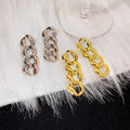 Chunky Metal Chain Link Drop Earrings Gold Silver Tones view 1