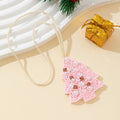 Beaded Pink Christmas Tree Pendant Necklace With Pearl Accents view 2
