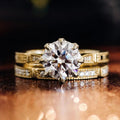 Round Clear Solitaire Pave Two-Ring Set In Gold Tone view 2