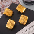 Gold Diagonal Stripe Square Stud Earrings Polished Metal view 3
