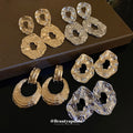 Textured Open Drop Earrings in Gold and Silver Tones view 1