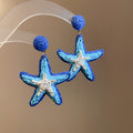 Raffia Starfish Drop Earrings in Pink and Blue for Women view 1