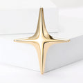 Polished Metal Four Point Star Brooch Gold Silver Two Finishes view 2