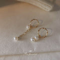 Gold Asymmetric Pearl Hoop Earrings Chain Double Drop view 2