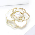 White Enamel Camellia Outline Brooch With Pearl Center view 2