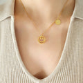 Smiley Face Good Luck Disc Pendant Necklace Three Tones view 7