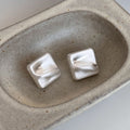 Silver Tone Ripple Stud Earrings In Round And Square Shapes view 7