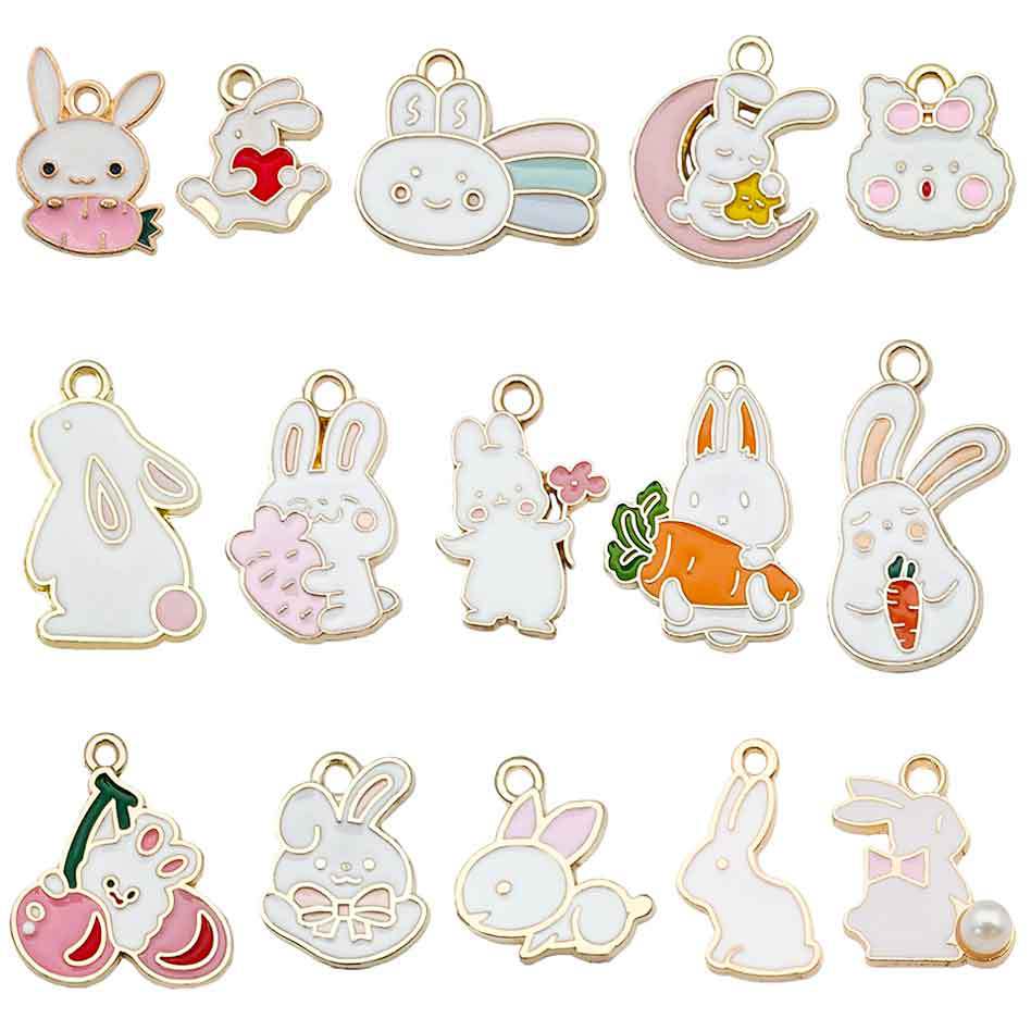 Enamel Zinc Alloy White Rabbit Carrot charm pendants for DIY keychains bracelets necklaces