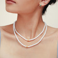 White Shell Bead Pearl Necklace Gold Zircon Barrel Accent view 4