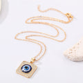 Gold Tone Square Crystal Halo Blue Evil Eye Pendant Necklace view 3