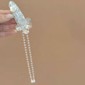 White Rhinestone Crystal Flower Duckbill Clip With Bead Tassels view 2