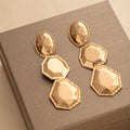 Gold Faceted Triple Geometric Long Statement Earrings view 4