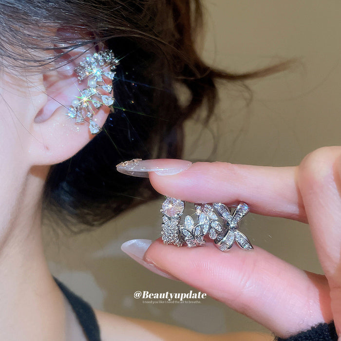 Crystal Bow Ear Cuffs In Silver Gold And Red Enamel