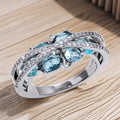Aqua Mixed-Cut Crisscross Wide Ring In Polished Silver Tone view 2