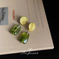 Gold Fingerprint Disc Studs Green Marbled Resin Drops view 3