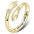 Engraved Hugging Hands Adjustable Ring In Gold And Silver Tones view 2