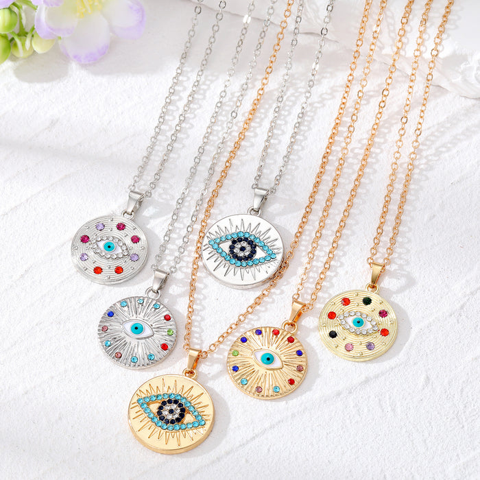 Gold and Silver Tone Crystal Enamel Evil Eye Pendant Necklaces