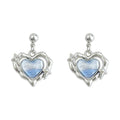 Silver Heart Drop Earrings Pearlescent Core Star Accents view 5