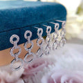 White Gold Triple Linked Circle Drop Earrings Pavé Zircon view 3