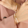 Gold Freshwater Pearl And Figaro Chain Mixed Bracelet view 4