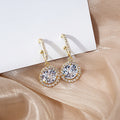 Gold Halo Round Clear Crystal Drop Earrings Lever Backs view 4
