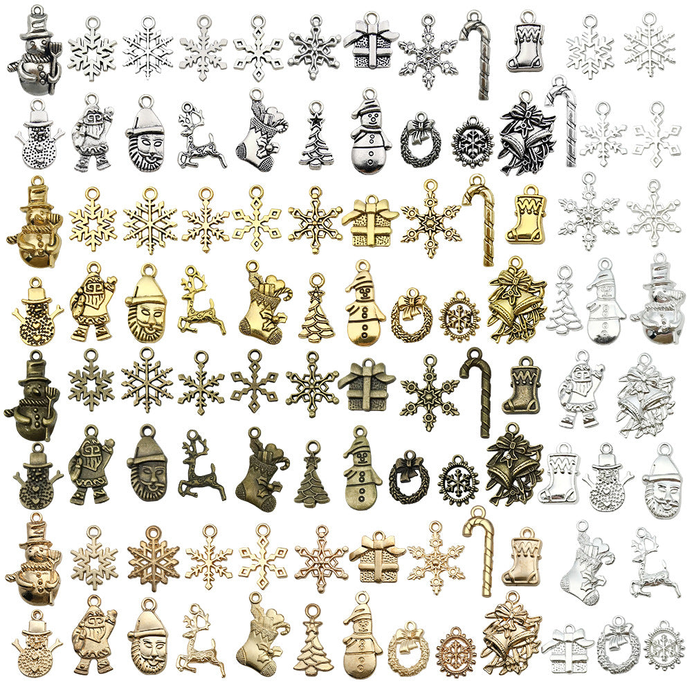 Antique Zinc Alloy Snowflake Santa Bell Christmas Tree Charm Pendants for DIY Holiday Jewelry