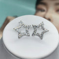 Silver Tone Open Star Clear Stone Outline Stud Earrings view 2