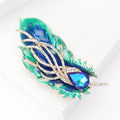 Enamel Peacock Feather Brooch Rhinestone Teardrop Four Colors view 3
