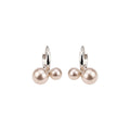 Silver Tone Double Pearl Huggie Earrings With Polished Metal Details view 5
