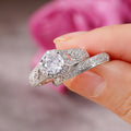White Metal Round Halo Clear Stone Two-Piece Ring Set Alloy view 3