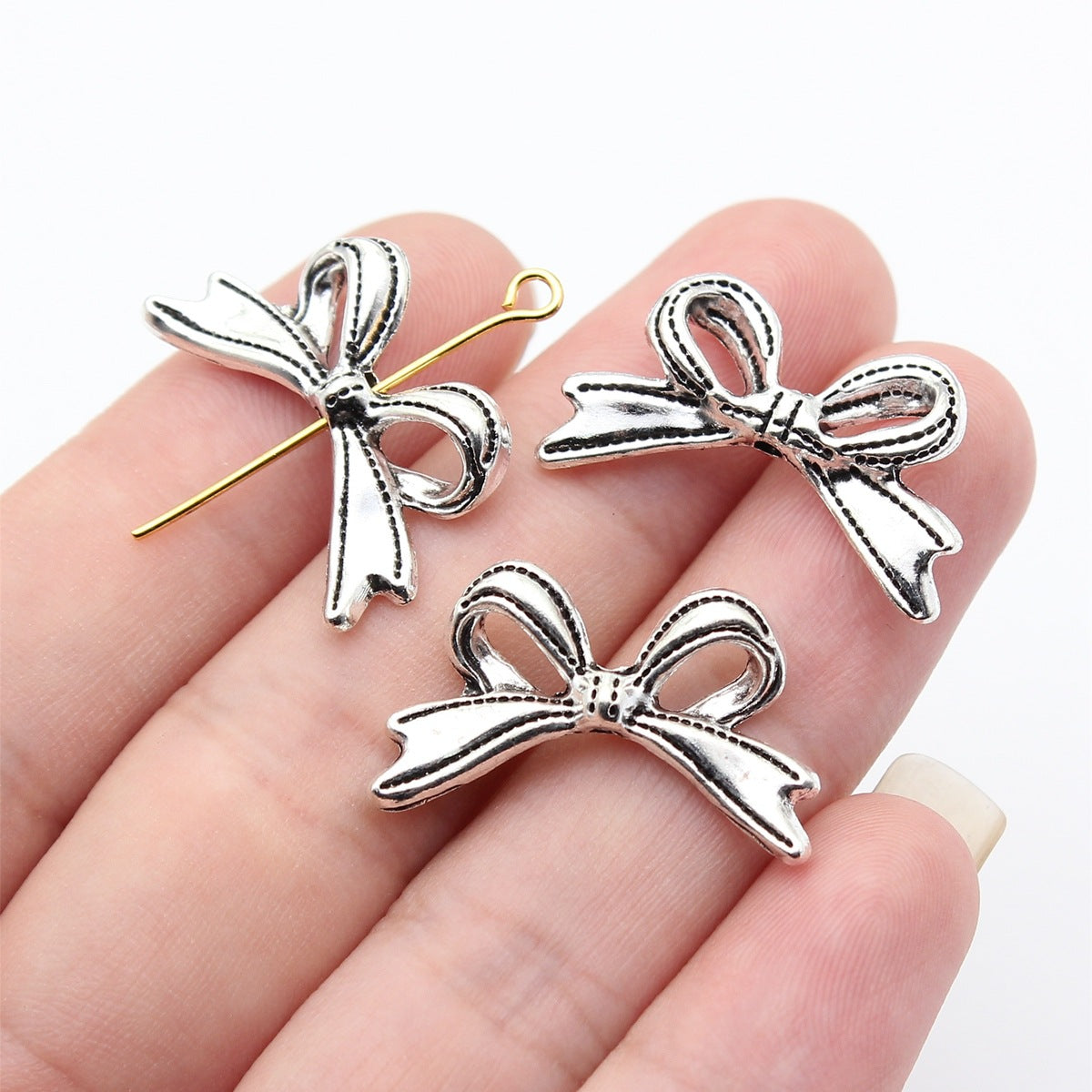 25x15mm 1.7g Antique Silver Zinc Alloy Bowknot Small Hole Butterfly Beads for Bracelet Necklace DIY Making