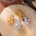 Textured Teardrop Pearl Stud Earrings Gold Steel Finish view 4
