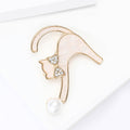 Shell Cat Brooch in Metal with Gold-tone Cat Outline with a Pearl and Crystal Bow view 4
