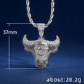 Silver Tone Pave Bull Head Pendant Necklace with Red Eyes view 5