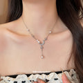 Silver Tone Moon Star and Pearl Drop Pendant Necklace view 3