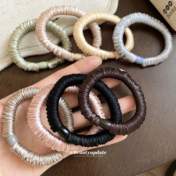 Satin Elastic Hair Ties Bead Connector Six Neutral Colors