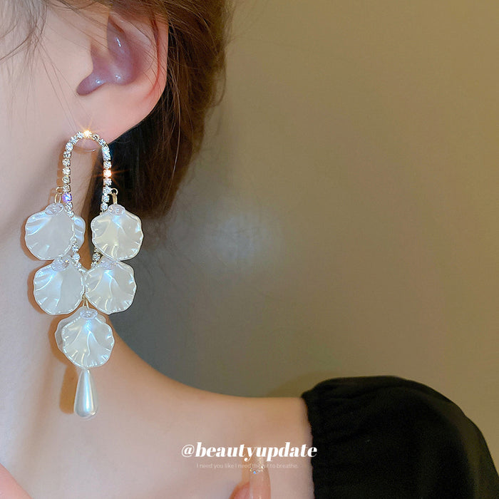 White Floral Shell and Pearl Drop Earring Collection