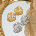 Round Hollow Mesh Chain-Link Stud Earrings Gold Steel view 2