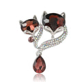Double Fox Heart Brooch With Pear Crystal Drop in Two Colors view 5