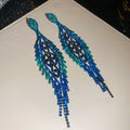 Sparkling Crystal Leaf Long Tassel Earrings in Five Colors view 3