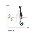 Black and White Cats on Branch Brooch with Green Leaves view 5