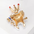 Crowned Tooth Character Enamel Brooch With Tiny Toothbrush view 3