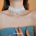 White Lace Bow Rhinestone Heart Pendant Choker Necklace view 2