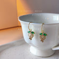 Gold Purple Zircon Grape Cluster Earrings Green Leaf Accents view 4