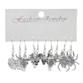Five-Pair Antique Silver Bull Skull Spider Halloween Earring Collection view 5