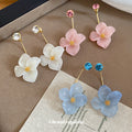 Resin Flower Drop Stud Earrings in Pink Blue and White view 2