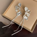 Gold and Silver Layered Petal Long Tassel Stud Earrings view 7
