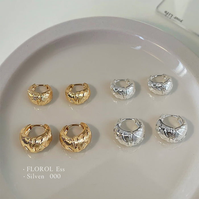 Textured Wave Huggie Hoop Earrings Gold Silver Two Sizes