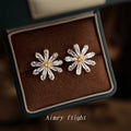 Gold Large Clear Marquise Daisy Stud Earrings Pair view 6