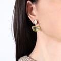 Gold Steel Cats Eye Green Resin Half Moon Drop Earrings view 6